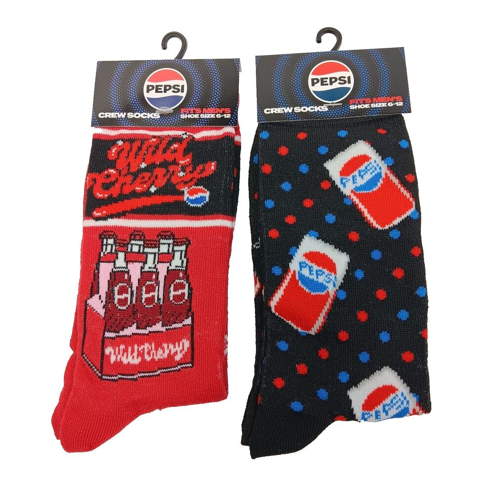 Pepsi Wild Cherry Soda Pop Novelty 2 Pair Adult Men Crew Size 6-12 NWT